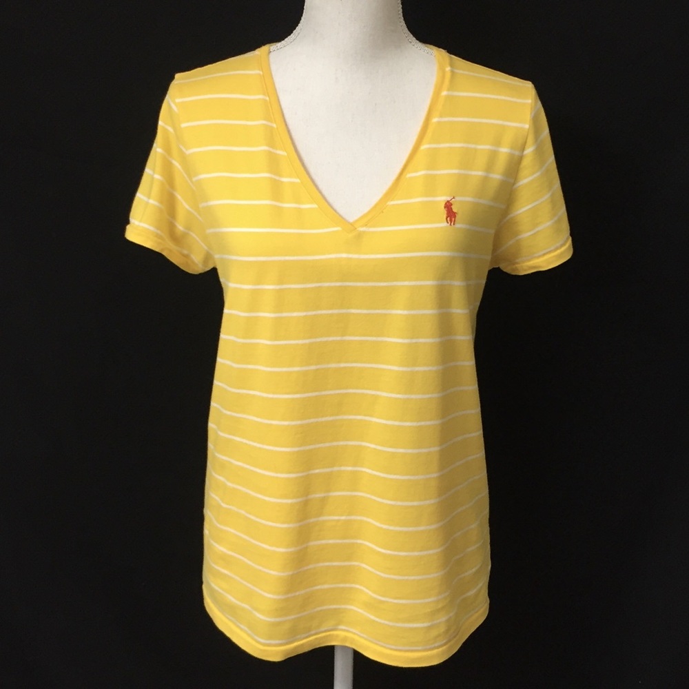 RALPH LAUREN SPORT Yellow & white stripe tee  Sz L